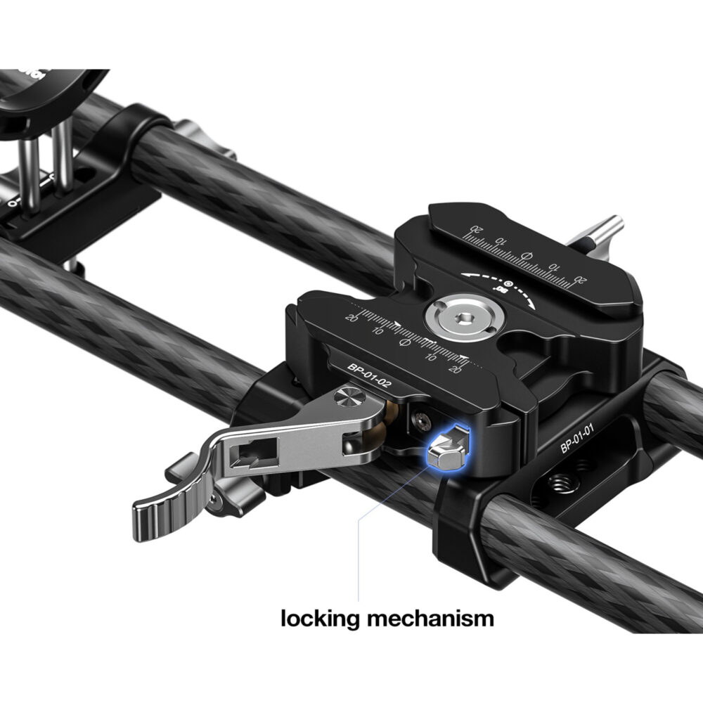 Leofoto BP-01 KIT Camera Cage close-up van cameramodule en lenssteun op railsysteem