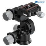 Leofoto GW-01 Statief-gearhead frontale weergave met verticale kolom en horizontale snelkoppelingsplaat.