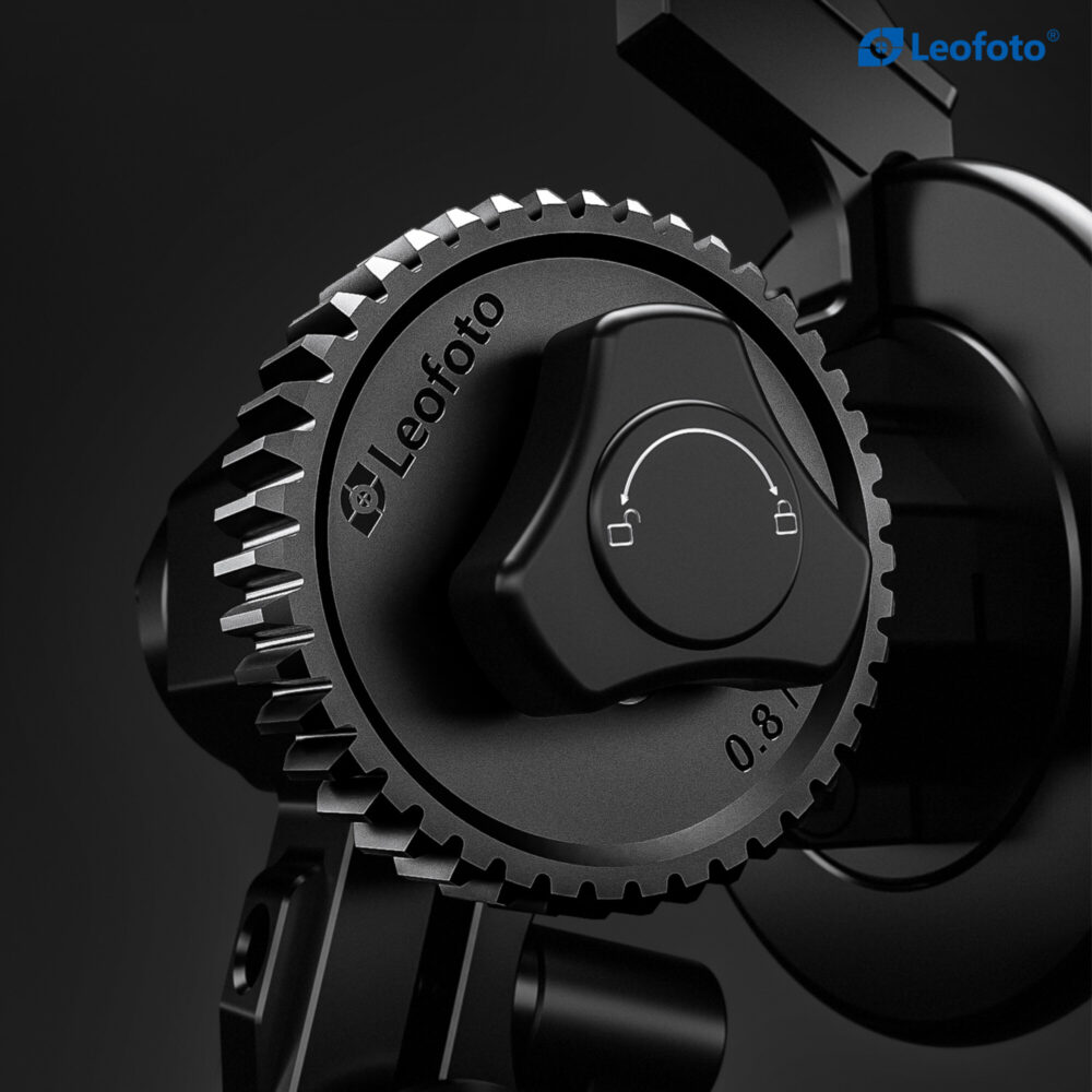 Leofoto LFF-01 Camera Cage perspectiefweergave met rigbevestiging en tandriem