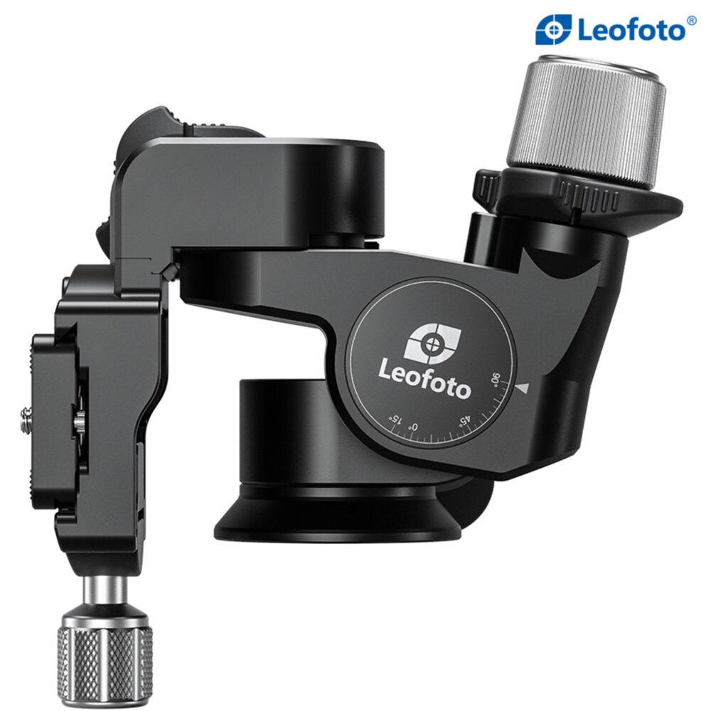 Leofoto GW-01 Statief-gearhead onderaanzicht met ronde basis en 3/8-inch statiefschroefdraad.