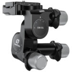 Leofoto GW-01 Statief-gearhead diagonaal aanzicht met ver naar voren gestelde bovenplaat voor maximale reikwijdte.