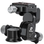 Leofoto GW-01 Statief-gearhead perspectiefweergave met alle drie assen licht versteld om het bewegingsbereik te tonen.