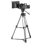 Leofoto SPD-02 Statiefvoet voorbeeldopstelling met videostatief en camera bevestigd op de spinne