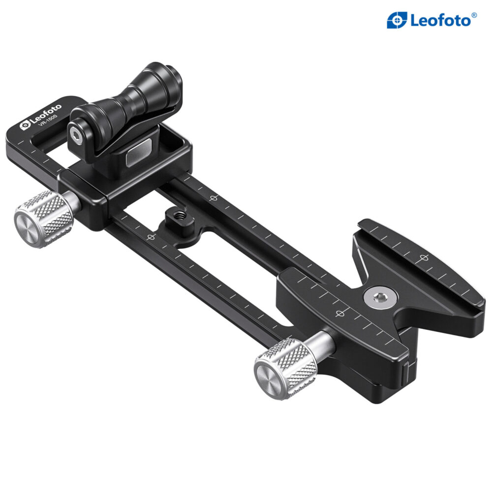 Leofoto VR-150S Lensvoet bovenaanzicht van aluminium constructie met instelbare klemsystemen
