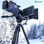 Leofoto BV-20 Videokop live opstelling in winteromgeving met professionele videocamera