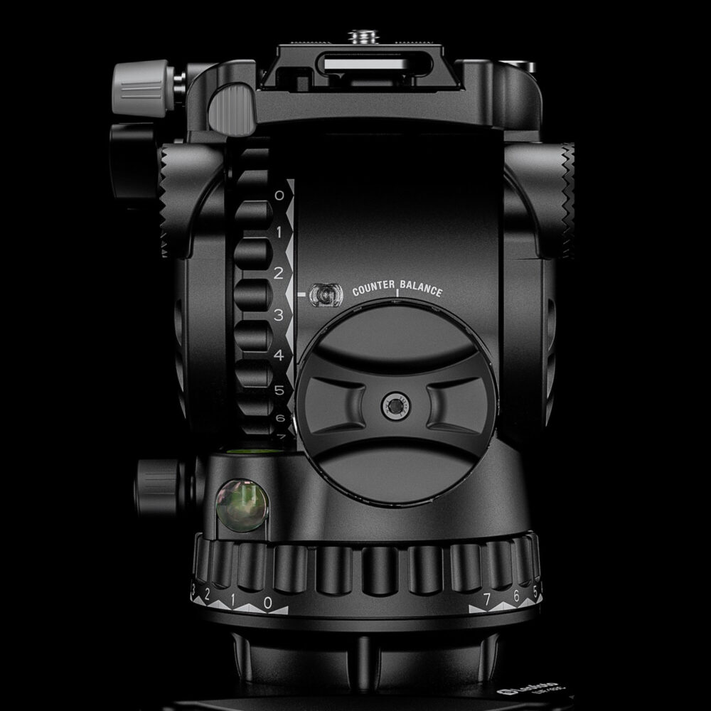 Leofoto FH-20 Videokop macro close-up op contragewichtinstelling en gravering aan rechterzijde