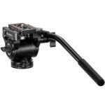 Leofoto BV-5L Videokop schuin vooraanzicht met bedieningsarm naar voren gericht en duidelijke panoramaskala.