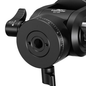 Leofoto BV-0R Videokop onderaanzicht met 3/8" schroefdraad en gegraveerde rotatieschaal