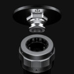 Leofoto-Tripod-pad-VD-04-2 Leofoto VD-04 Statiefvoet close-up van het kogelgewricht en de interne opname voor montage van een monopod.