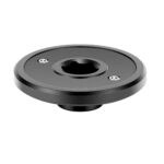 Leofoto HX-22 Uitbreidadapter ronde zwarte basisplaat met centrale opname voor de middenkolom en drie verzonken schroeven op witte achtergrond.