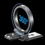 Leofoto-Lens-foot-UL-02-black-1 Leofoto UL-02 Lensvoet zijaanzicht van de ronde klemring met 360° draaipijlen die de volledige rotatie rond de lens aangeven.