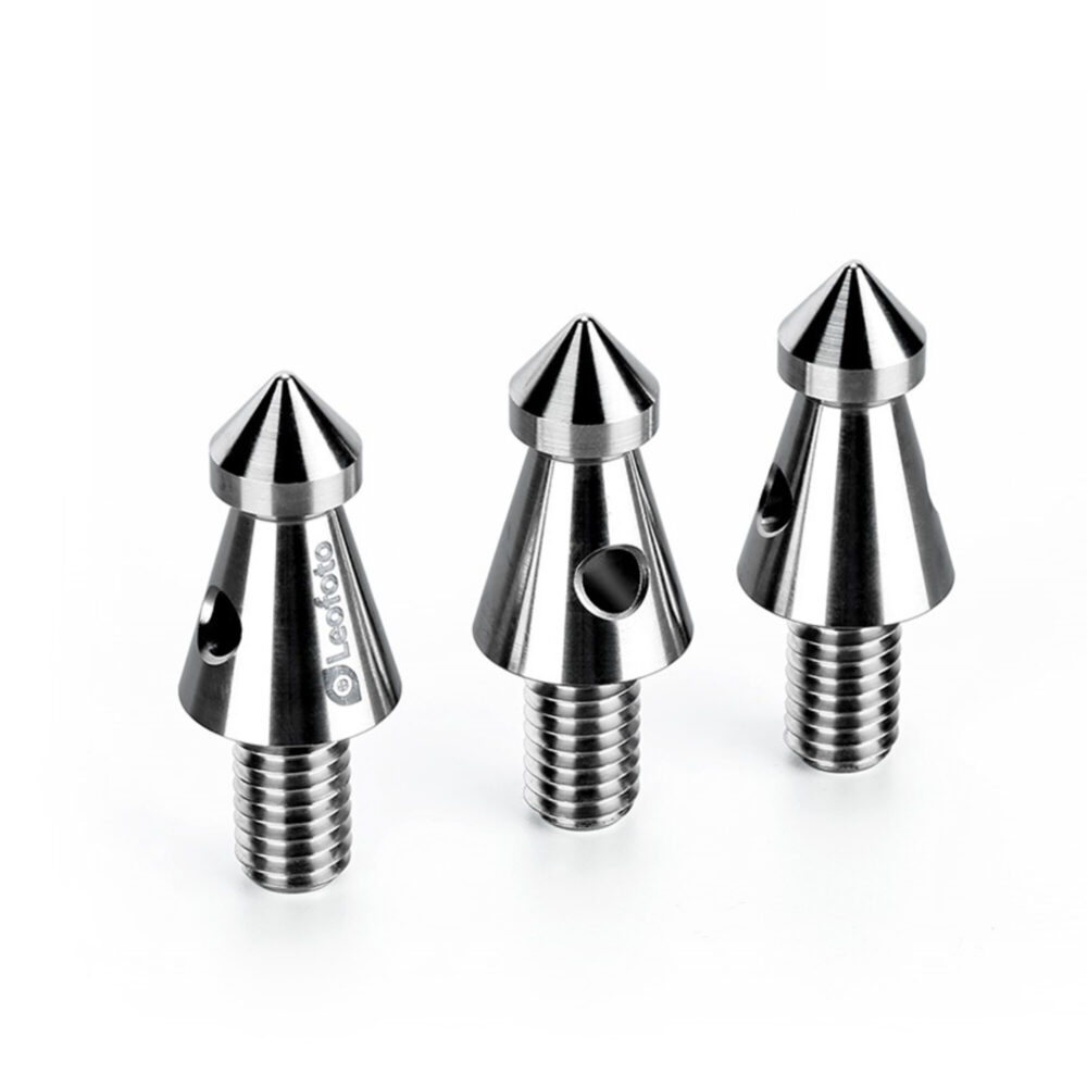 Leofoto TF-01 statiefvoet titanium spikes drie rechtopstaande spikes voor gebruik onder Leofoto statiefpoten.
