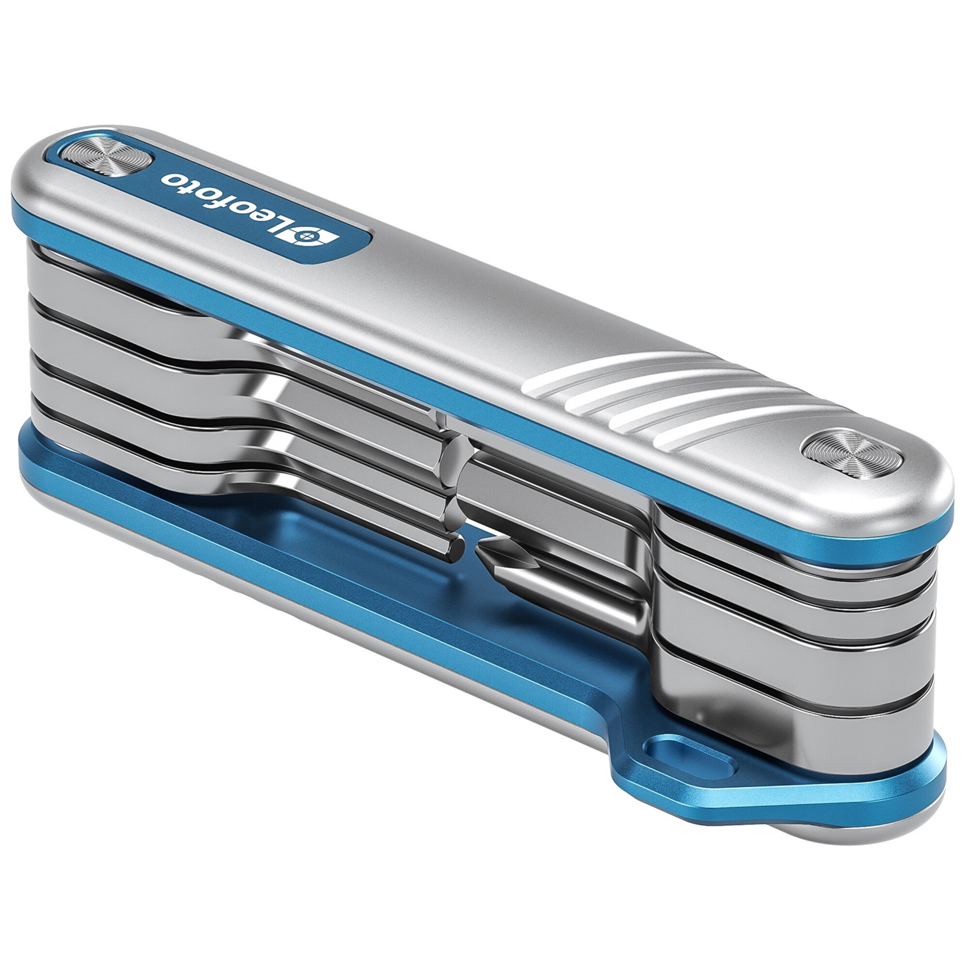 Leofoto MPL-3 Multitool in gebruik om een schroef van een balhoofd en snelkoppelingsplaat aan te draaien.