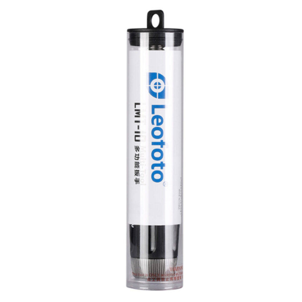 Leofoto multifunctioneel gereedschap LMT-10 verpakt in een transparante koker met Leofoto-logo.