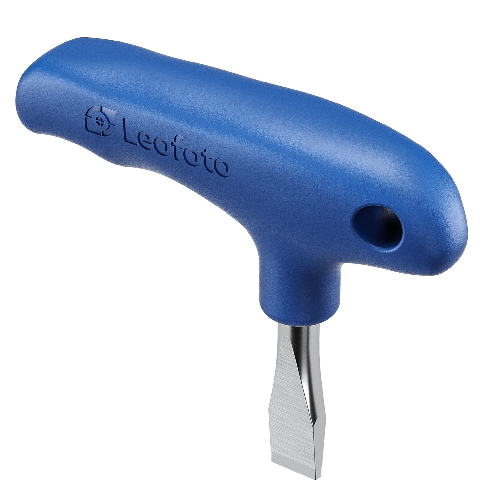 Leofoto TB-36 platte schroevendraaier 10 mm zijaanzicht van de ergonomische blauwe handgreep met Leofoto-logo.