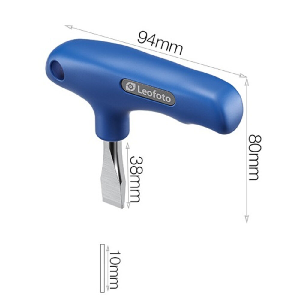 Leofoto TB-36 platte schroevendraaier 10 mm productafbeelding met aangegeven afmetingen van handgreepbreedte en totale hoogte.