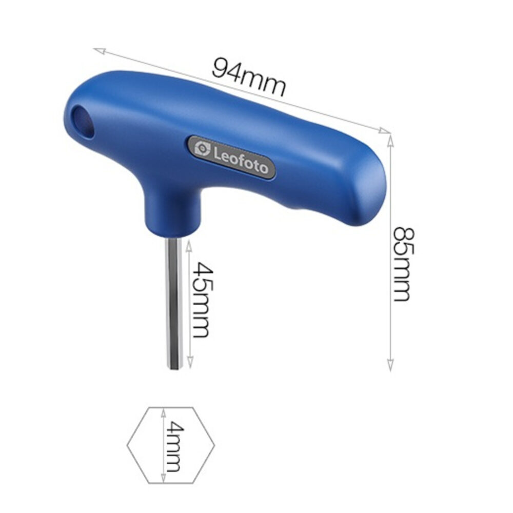 Leofoto TB4-45 inbussleutel productafbeelding met afmetingen 94mm breed, 85mm hoog en 45mm sleuteldiepte.