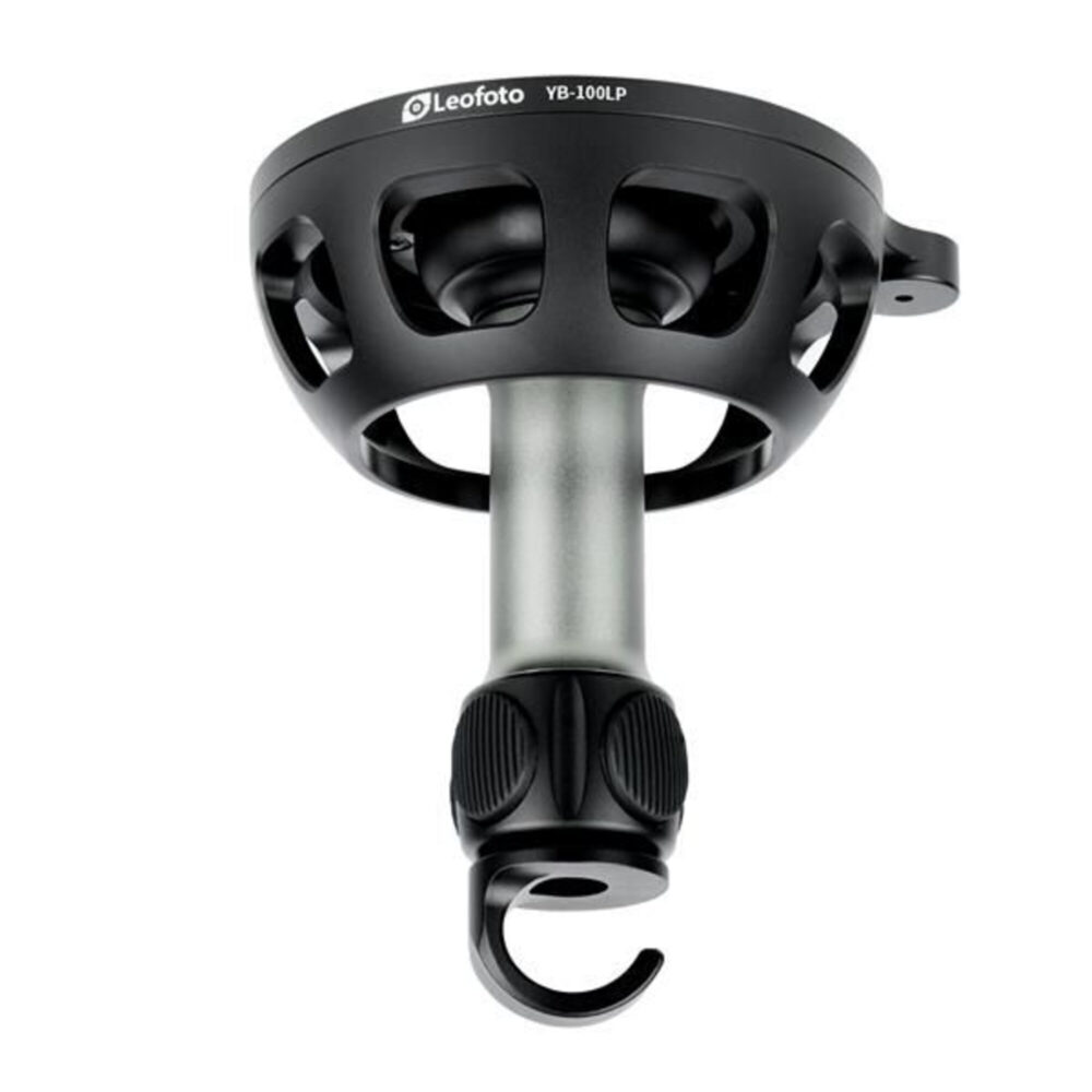 Leofoto YB-100LP nivelleerinrichting onderaanzicht van opengewerkte 100mm schaal met aluminium handgreep en ophanghaak.