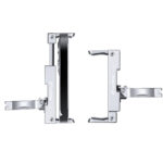 Leofoto PC-60 smartphonehouder technische voor- en zijaanzichttekening van de klem met rechte en uitgeklapte stand.