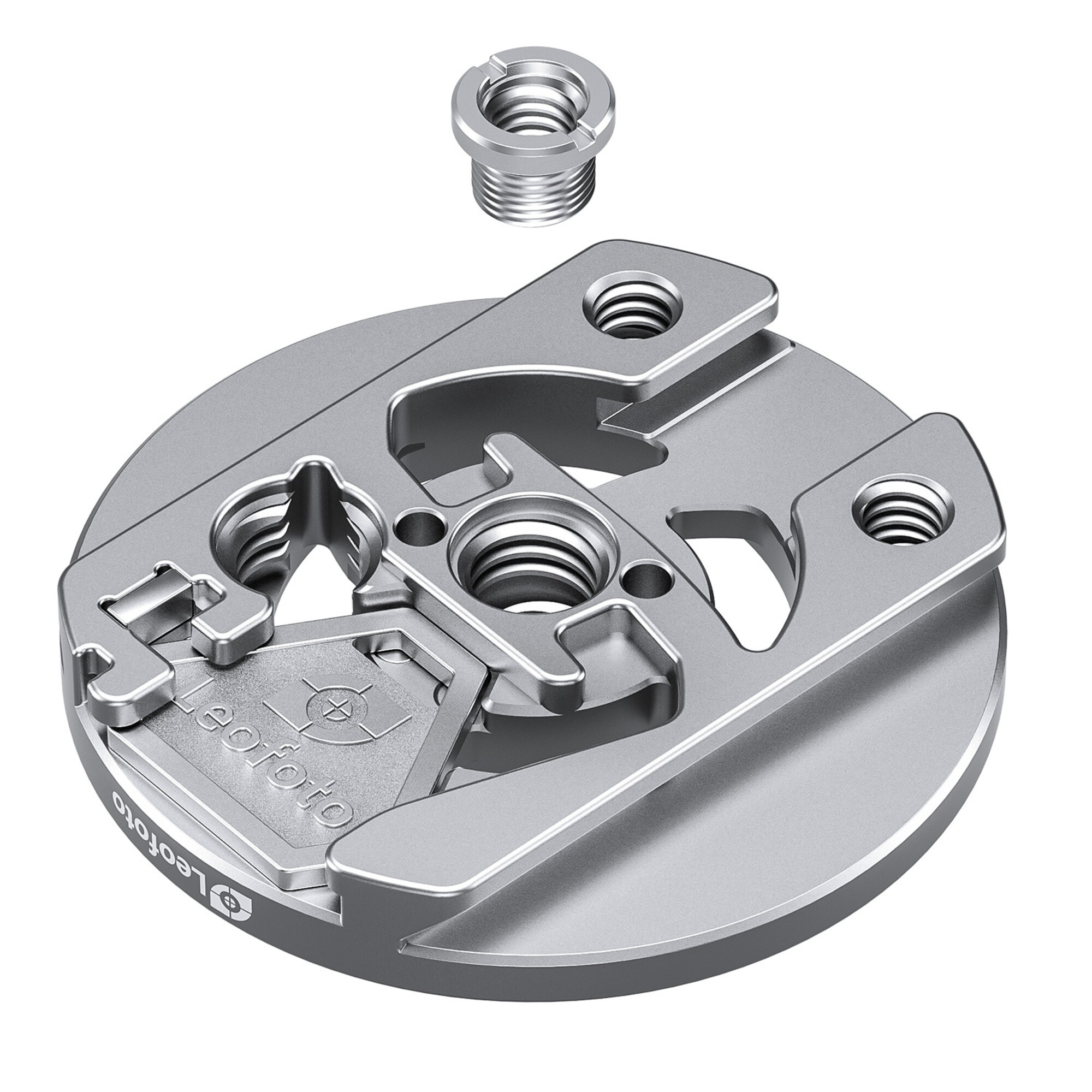 Leofoto PM-01 smartphonehouder close-up van aluminium basis met 1/4"- en 3/8"-schroefdraad en Arca-Swiss profiel.