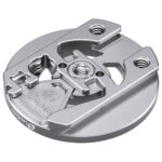 Leofoto-Mounting-Magnetic-smartphone-holder-PM-01-5 Leofoto PM-01 smartphonehouder detailaanzicht van zilverkleurige basis met sleuven en schroefdraadopeningen.