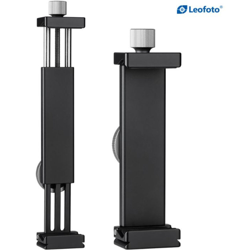 Leofoto PC-230 tablethouder zijaanzicht met zichtbare sleuf en rubber beklede klemarmen voor stevige grip.
