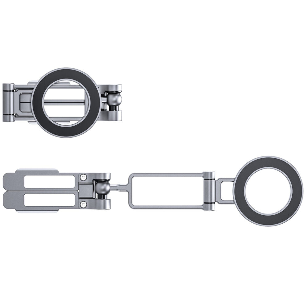 Leofoto PS-5 smartphonehouder zijaanzicht met lange scharnierende arm en ring in maximale uitklapstand.