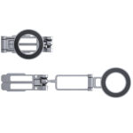Leofoto-Mounting-Magnetic-smartphone-holder-PS-5-silver-1 Leofoto PS-5 smartphonehouder zijaanzicht met lange scharnierende arm en ring in maximale uitklapstand.