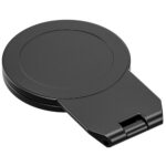 Leofoto PM-05 smartphonehouder zwarte ronde magnetische achterkant in volledig opgevouwen stand.