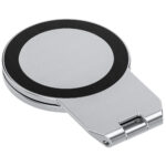 Leofoto PM-05 smartphonehouder mistig grijs bovenaanzicht met ronde magneetring en vlakke aluminium behuizing.