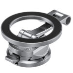 Leofoto PS-4 smartphone houder compact opgevouwen in de hand, toont het draagbare formaat.