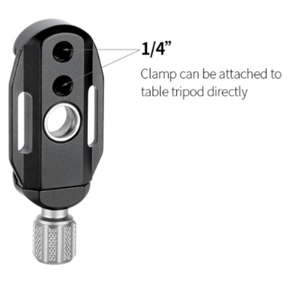 Leofoto DC-22Q snelkoppeling zijaanzicht met 1/4-inch schroefdraad en QD-opname duidelijk zichtbaar.