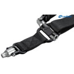 Leofoto SP-01 draagriem close-up van geweven band met roestvrijstalen QD-pen en metalen gesp.