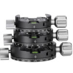 Leofoto RH-2L statief-panoramakop gestapelde panoramakoppen met 360° schaalverdeling en geïntegreerde groene waterpassen langs de rand.