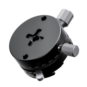 Leofoto PR-60 statief-panoramakop onderaanzicht met 3/8-inch statiefaansluiting en instelknoppen voor rasterhoeken.