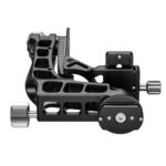 Leofoto P-LH55 snelwisselplaat gemonteerd onder Leofoto PG-1 gimbalhead voor snelle koppeling op statief.