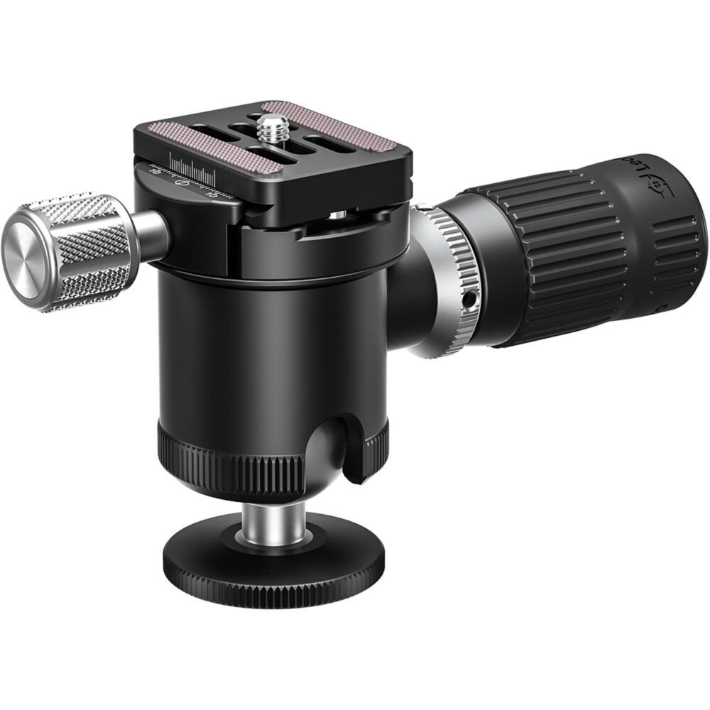 Leofoto MBH-35 statiefkogelkop liggend zijaanzicht dat de kogel en kantelmechanisme toont.