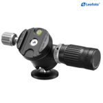 Leofoto MBH-35 statiefkogelkop extreme kantelstand op ronde basis om maximale bewegingsvrijheid te tonen.