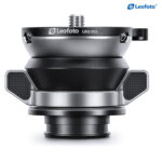 Leofoto LBQ-50S nivelleringsbasis recht zijaanzicht met centrale kogelkom en twee ergonomische vergrendelknoppen.