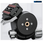 Leofoto LH-55LR statiefkogelkop schuin onderaanzicht met ronde basis en 3/8-inch statiefaansluiting.