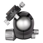 Leofoto LH-55R statiefkogelkop zijaanzicht met grote zilveren kogel en compacte basis.