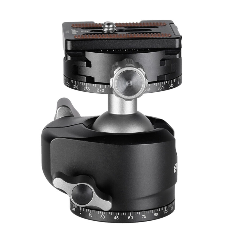 Leofoto LH-30R statiefkogelkop zijaanzicht met compacte kogelbehuizing en horizontale panoramaring.