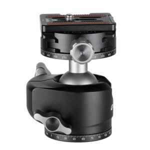 Leofoto LH-30R statiefkogelkop zijaanzicht met compacte kogelbehuizing en horizontale panoramaring.