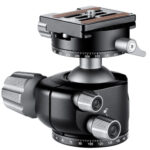 Leofoto-Tripod-ball-head-LH-36R-dual-panorama-function-NP-50-quick-release-plate-1 Leofoto LH-36R statiefkogelkop zijaanzicht met compacte 36mm kogel, frictieknop en Arca-Swiss klem.