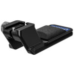 Leofoto CF-07 objectiefvoet zijaanzicht laag perspectief dat de ergonomische handsteun en klemvorm toont.