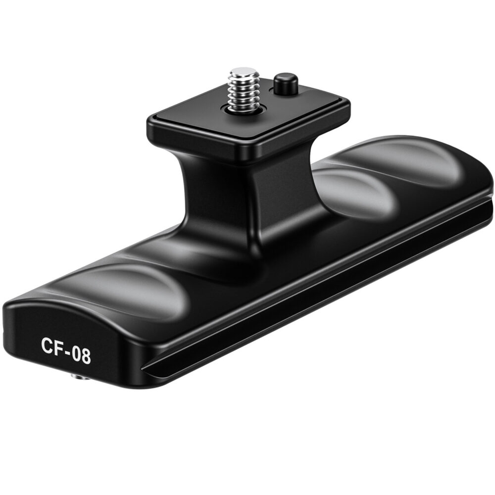Leofoto CF-08 objectiefvoet schuin achteraanzicht met CF-08 markering op de zijkant van de basis.