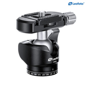 Leofoto LH-22 + PU-25 statiefkogelkop zijaanzicht met grote ergonomische vergrendelknop en compacte 22mm kogel.