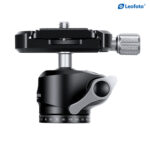 Leofoto-Tripod-ball-head-LH-22-PU-25-2 Leofoto LH-22 + PU-25 statiefkogelkop diagonaal zijaanzicht met gekantelde kogel voor verticale camerastand.