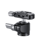 Leofoto-Tripod-ball-head-LH-22-PU-25-11 Leofoto LH-22 + PU-25 statiefkogelkop liggend perspectief met kogel ver gekanteld en klem boven de basis.