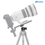Leofoto LH-30 statiefkogelkop gebruikt met grote telelens op statief ter illustratie van de hoge draagkracht.